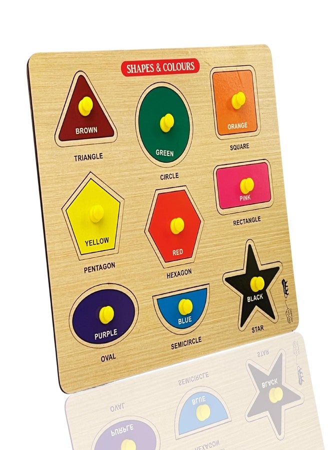 BuGBee Toys Wooden Shapes & Colours Peg Puzzle for Kids 2 3 4 5+ Years | Jumbo Size Shape Sorting Learning Board | 9 Shapes Educational Wooden Toy - Image 5